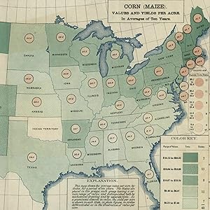 Corn Maize crop yields by state 1890 United States Agricultural color map