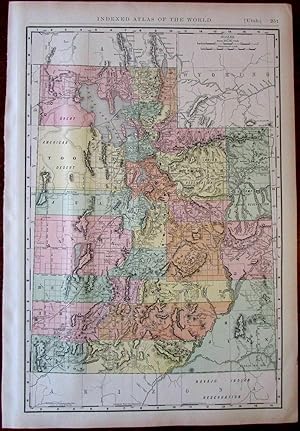 Utah state by itself c.1902 large Rand McNally detailed color folio map