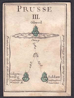 "Prusse III." - Prussia Preußen Ostróda Polska Original 18th century playing card carte a jouer S...