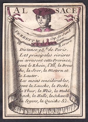 "Alsace - Ferrett" - Elsass Ferrette Frankreich France Original 18th century playing card carte a...