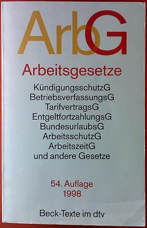 Seller image for ArbG Arbeitsgesetze. 54. Auflage for sale by biblion2