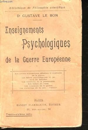 Image du vendeur pour Enseignements Psychologiques de la Guerre Europenne. mis en vente par Le-Livre