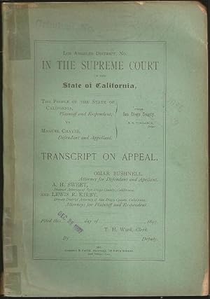 Imagen del vendedor de Los Angeles District In the Supreme Court of the State of California, The People of the State of California vs Manuel Chaves, Defendant and Appellant. Transcript on Appeal a la venta por The Book Collector, Inc. ABAA, ILAB