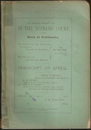 Bild des Verkufers fr Los Angeles District In the Supreme Court of the State of California, The People of the State of California vs Manuel Chaves, Defendant and Appellant. Transcript on Appeal zum Verkauf von The Book Collector, Inc. ABAA, ILAB