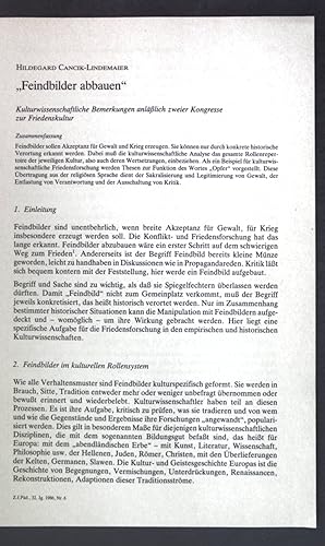 Seller image for Feindbilder abbauen: Kulturwissenschaftliche Bemerkungen anllich zweier Kongresse zur Friedenskultur; Sonderdruck aus: Zeitschrift fr Pdagogik; for sale by books4less (Versandantiquariat Petra Gros GmbH & Co. KG)