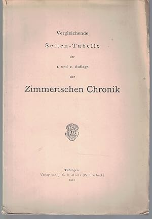 Vergleichende Seiten-Tabelle der 1. und 2. Auflage der Zimmerischen Chronik,