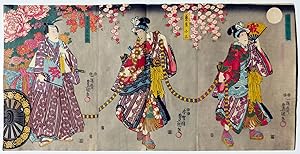 Toyokuni III, Trittico Teatro Kabuki. Tre xilografie originali assemblate. Utagawa Kunisada. Orig...