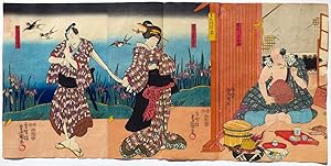 Toyokuni III, Trittico Teatro Kabuki. Tre xilografie originali assemblate. Utagawa Kunisada. Orig...
