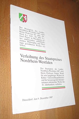 Bild des Verkufers fr Verleihung des Staatspreises Nordrhein- Westfalen 1987 zum Verkauf von Dipl.-Inform. Gerd Suelmann