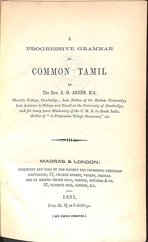 Image du vendeur pour A Progressive Grammar of Common Tamil mis en vente par WeBuyBooks