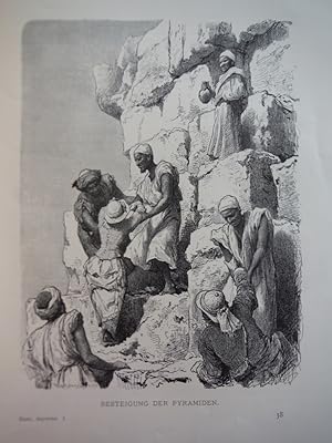 Besteigung der Pyramiden by C. Rudolf Huber - Steel Engraving (1879)