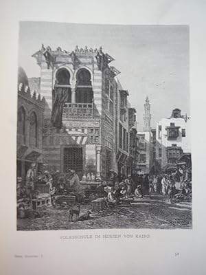Volkschule im herzen von Kairo by Bernard Fiedler -Steel Engraving (1879)