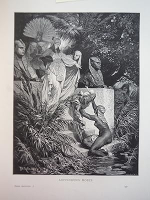 Affindung Moses by Ferdinand Keller- Steel Engraving (1879)