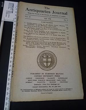 Antiquaries Journal Jul 1924 Vol IV No 3 Goths south Russia Scottish Regalia