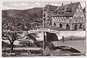 Bild des Verkufers fr AK Gru aus Haslach Kinzigtal Schwarzwald Mehrbildkarte Schwimmbad Rathaus 1960 gelaufen zum Verkauf von GAENSAN Versandantiquariat