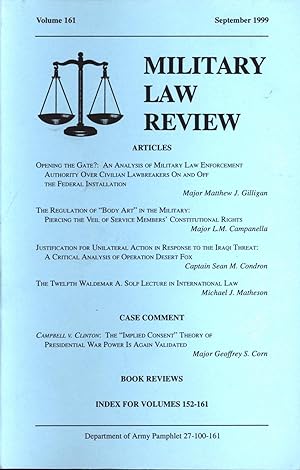 Bild des Verkufers fr Military Law Review Vol. 159 September 1999 zum Verkauf von Back of Beyond Books WH
