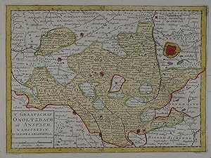 T Graafschap Onoltzbach of Anspach. Altkolorierte Kupferstich-Karte aus J. B. Elwe "Volkomen Reis...