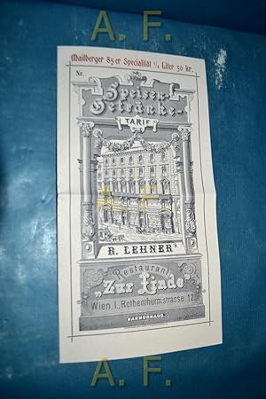 Speisen-Getränke-Tarif des Restaurants "Zur Linde", Historisches Museum der Stadt Wien. // Faksim...