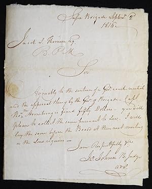 Autograph letter signed, to Jacob S. Thomson, Brigade Paymaster, regarding courtmartial of Captai...