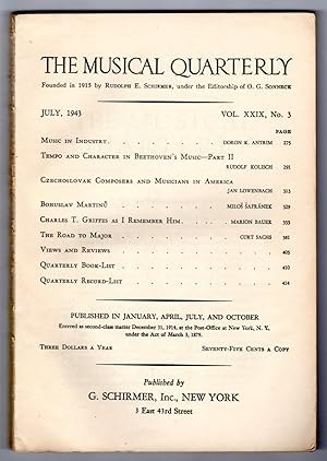Immagine del venditore per The Musical Quarterly - July 1943 - Vol. XXIX No.3 [JOURNAL] venduto da Cameron-Wolfe Booksellers
