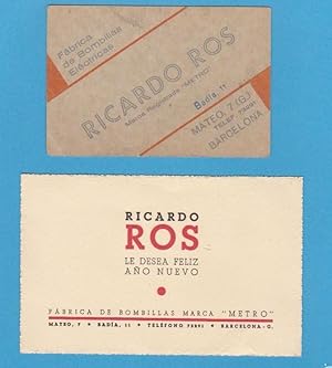 RICARDO ROS. FÁBRICA DE BOMBILLAS MARCA METRO. TARJETA Y FELICITACIÓN NAVIDEÑA. BARCELONA. S/F (C...