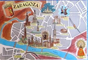 POSTAL PLANO MONUMENTAL Y OTROS DE ZARAGOZA. FRESMO, 1963. (Postales/España Moderna (desde 1940)/...