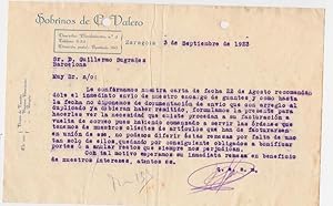 CARTA COMERCIAL. SOBRINOS DE C. VALERO. MERCERÍA. ZARAGOZA, 1923 (Coleccionismo Papel/Documentos/...