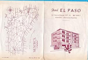 HOTEL EL PASO. MENORCA. FOLLETO DÍPTICO CON PLANO DE MAHÓN Y MENORCA. 1964 (Coleccionismo Papel/F...