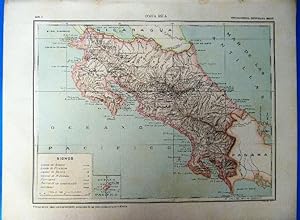 MAPA DE COSTA RICA. REVERSO ESCUDO, BANDERAS Y MONEDA. ENCICLOPEDIA ILUSTRADA SEGUÍ, 1905/10'S (C...