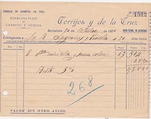 NOTA DE ENTREGA. TORRIJOS Y DE LA CRUZ. FÁBRICA DE GUANTES DE PIEL. BARCELONA, 1920 (Coleccionism...