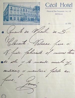 CÉCIL HOTEL. PAPEL DE CARTA. SEVILLA, DÉCADA DE 1920. (Coleccionismo Papel/Documentos/Otros Docum...