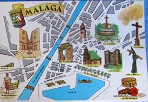 POSTAL PLANO MONUMENTAL Y OTROS DE MÁLAGA. FRESMO, 1964. (Postales/España Moderna (desde 1940)/An...