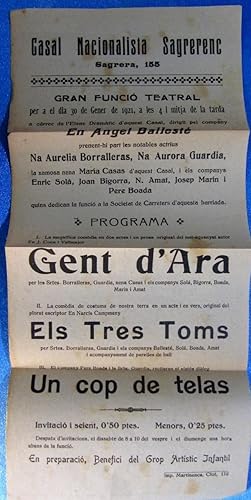 HOJA VOLANTE DEL CASAL NACIONALISTA SAGRESENC. GRAN FUNCIÓN TEATRAL, LA SAGRERA, BARCELONA, 1921....