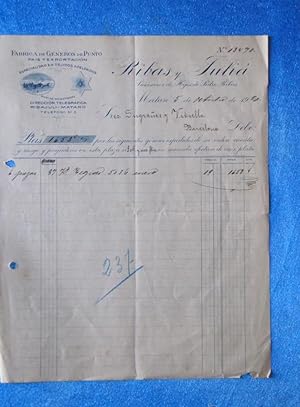 FACTURA. RIBAS Y JULIÀ. FÁBRICA DE GÉNEROS DE PUNTO. MATARÓ, 1920 (Coleccionismo Papel/Documentos...
