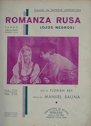 PARTITURA ROMANZA RUSA (OJOS NEGROS). IMPERIO ARGENTINA. BOILEAU, SIN FECHA. (Música, Discos./Par...