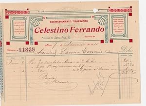 RECIBO. CELESTINO FERRANDO. ESTABLECIMIENTO TIPOGRÁFICO. REUS, 1911 (Coleccionismo Papel/Document...