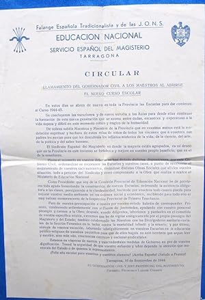 CIRCULAR DEL SERVICIO ESPAÑOL DE MAGISTERIO. FALANGE ESPAÑOLA TRADICIONALISTA. TARRAGONA, 1944