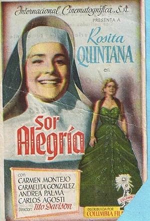 SOR ALEGRIA. ROSITA QUINTANA, CARMEN MONTEJO. CINE TARRAGONA, TARRAGONA (Cine/Folletos de Mano/Cl...