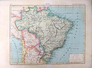 MAPA DE BRASIL. REVERSO ESCUDO, BANDERAS Y MONEDA. ENCICLOPEDIA ILUSTRADA SEGUÍ, 1905/10'S (Colec...