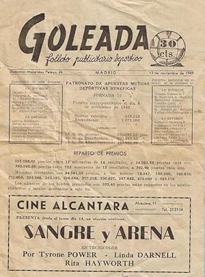 GOLEADA. FOLLETO PUBLICITARIO DEPORTIVO. MADRID, 1949. (Coleccionismo Deportivo/Revistas y Periód...