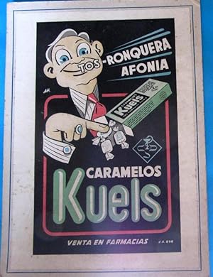 CARTEL DISPLAY CARAMELOS KUELS. RONQUERA, AFONÍA. DE VENTA EN FARMACIAS. (Coleccionismo Papel/Car...