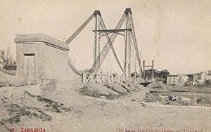 49. ZARAGOZA. PUENTE COLGANTE SOBRE EL GÁLLEGO. FOTOTIPIA MADRIGUERA. (Postales/España Antigua (h...