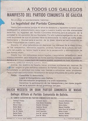 A TODOS LOS GALLEGOS. MANIFIESTO DEL PARTIDO COMUNISTA DE GALICIA. BILINGÜE. 1977 (Coleccionismo ...
