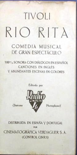 TIVOLI. BARCELONA. RIO RITA. PELÍCULA DE 1929 ESTRENADA EN 1930. (Cine/Folletos de Mano/Musicales)
