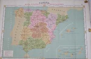 ESPAÑA. MAPA POLITICO Y DE COMUNICACIONES. MINISTERIO DE EDUCACION NACIONAL. SOBRE 1950. (Colecci...