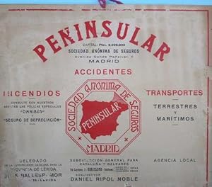 CARTEL. SOCIEDAD ANÓNIMA DE SEGUROS PENISULAR. MADRID, SIN FECHA. (Coleccionismo Objetos/Carteles...