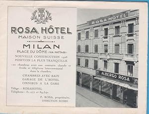 ROSA HÔTEL. ALBERGO ROSA. MAISON SUISSE. MILAN. FOLLETO DEL HOTEL EN FRANCÉS. AÑOS 20-30 (Colecci...