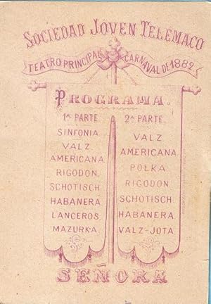 TEATRO PRINCIPAL. SOCIEDAD JOVEN TELÉMACO. CARNAVAL DE 1882. PROGRAMA MUSICAL. TARRAGONA. (Colecc...
