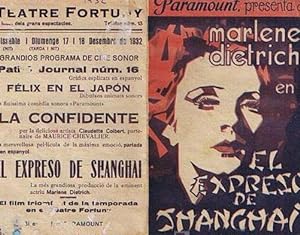 EL EXPRESO DE SHANGHAI. DOBLE. TEATRE FORTUNY REUS 1932. REVERSO EN CATALAN. MARLENE DIETRICH (Ci...