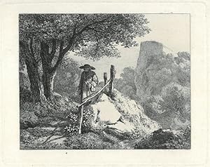 JOHANN CHRISTOPH ERHARD (1795 - 1822). "Der vom Baume beschattete Bauer". Ein Landmann mit einem ...